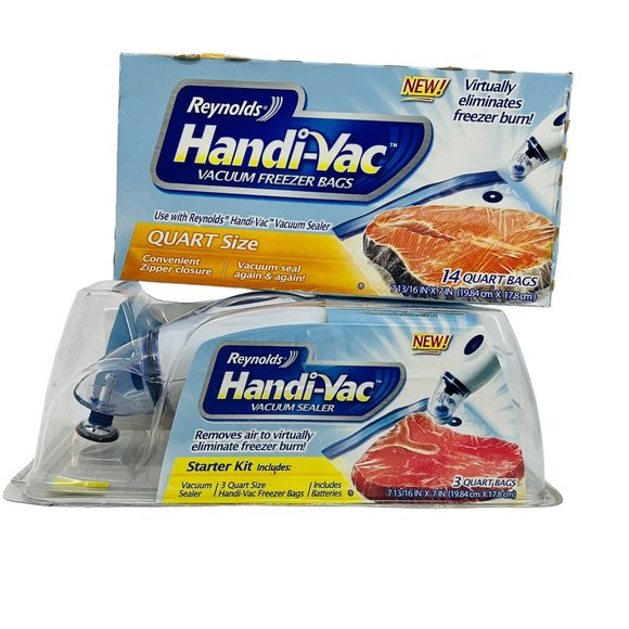 Reynolds Handi-Vac Vacuum Freezer Bags 14 Quart Sized Zipper Bags And Sealer - Picture 1 of 7